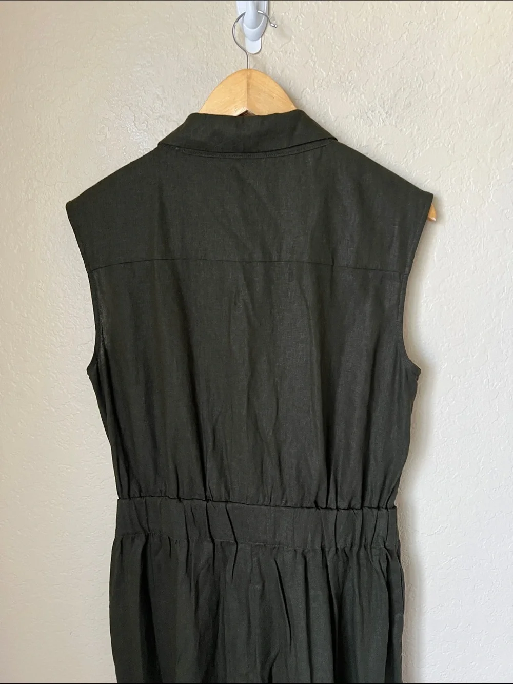 NWT Zara  dark khaki green linen blend utility jogger jumpsuit M